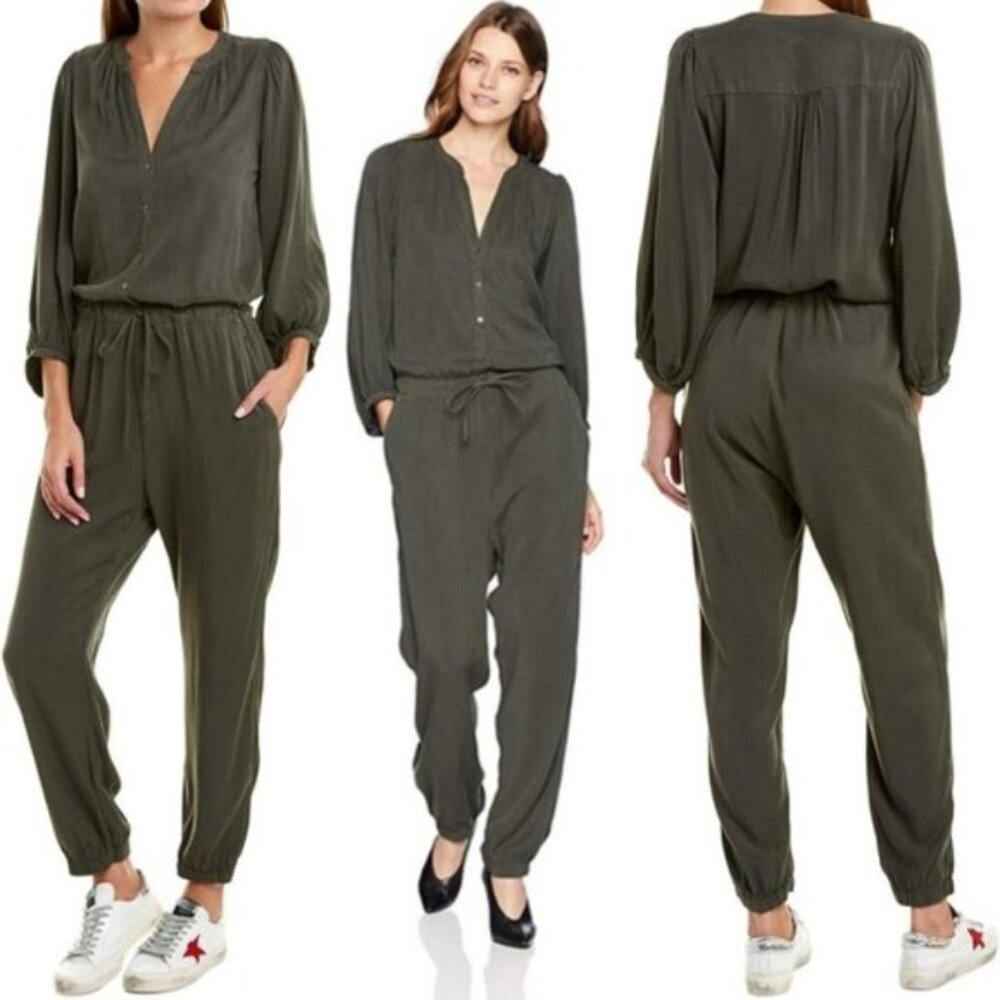 Velvet by Graham & Spencer Harper Long-Sleeve Utility Jumpsuit Olive Green sz M